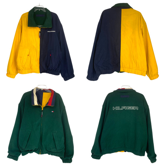 Vintage Reversible Tommy Hilfiger Colorblock Jacket Men's Sz XL Fleece Spellout